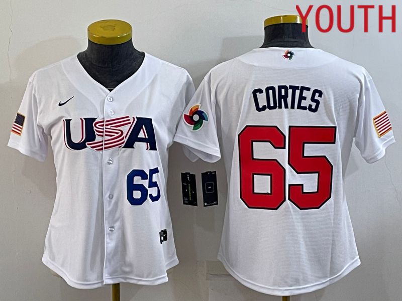 Youth 2023 World Cub USA #65 Cortes White MLB Jersey5
